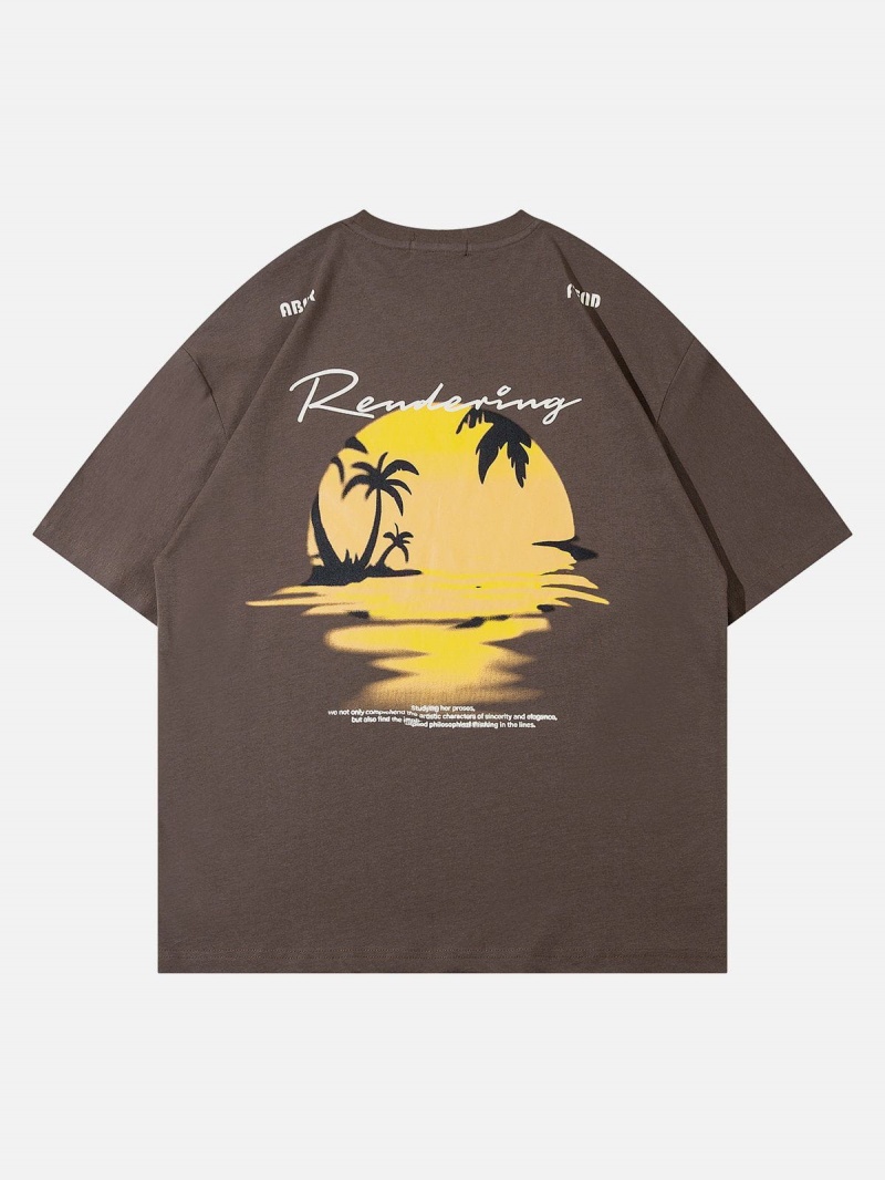 T Shirts Aelfric Eden Coconut Tree Reflection Print Tee Blanche | IET-59879484